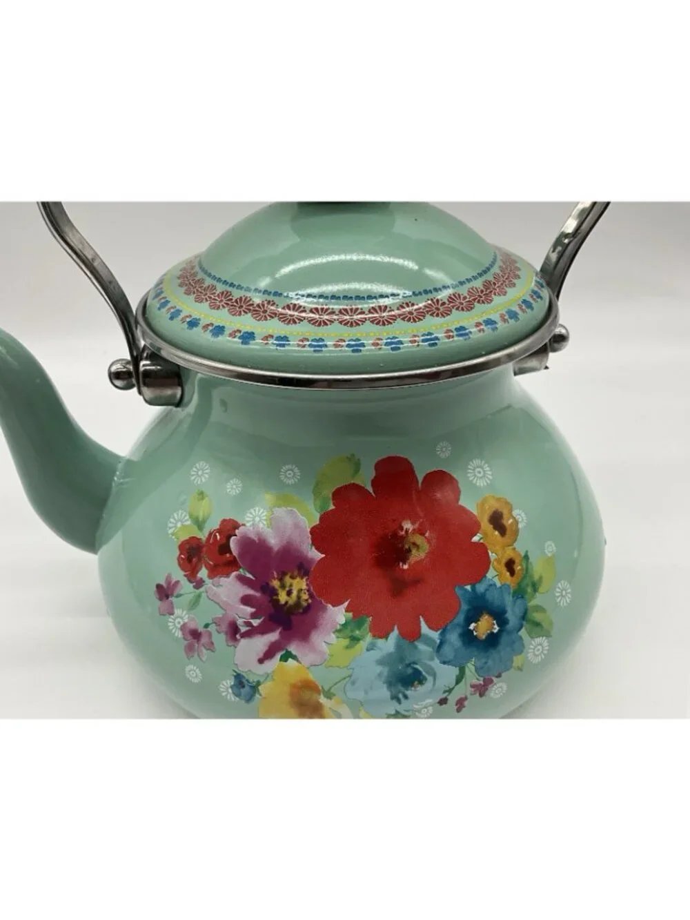 Pioneer Woman Breezy Blossom Cottage Tea Kettle Floral Enamel On Steel 1.9-Quart